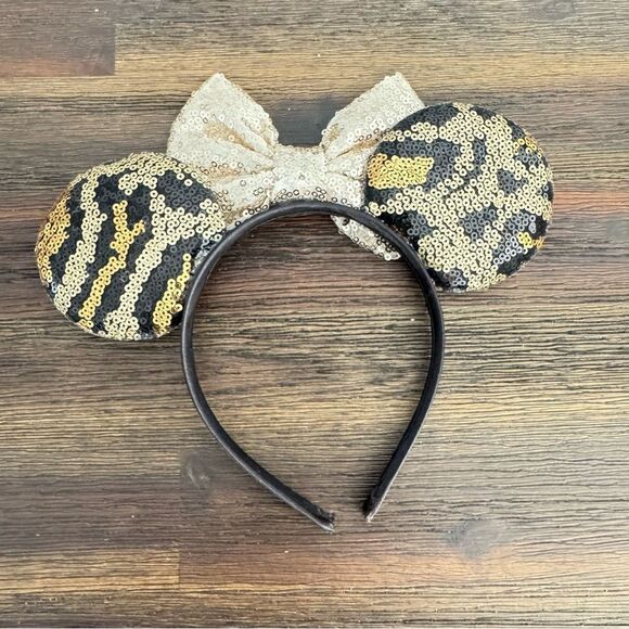 Animal Print Gold Sequin Bow Minnie Ears - Picture 2 of 2